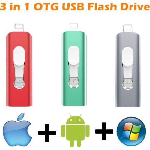 Memory stick for ipad OTG Pendrive for iphone 13 12 11 X 9 8 7 6 5s se 3 IN 1 Metal USB Flash Drive 16gb 32gb 64gb 128gb 256GB
