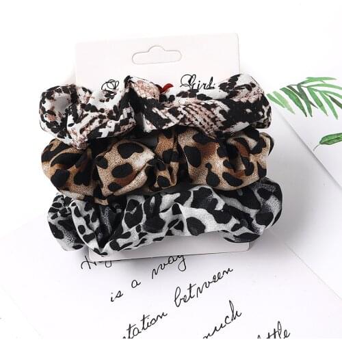 3Pcs Vintage Velvet Scrunchies Set Fashion Moon Leopard Headband Elastic Hair Bands Ponytail Holder Hair Ties Hair Accessories