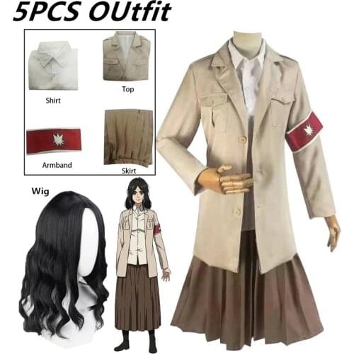 Attack on Titan Shingeki no Kyojin AOT Pieck Finger Cosplay CostumeLong Black wigs Uniform Skirt Outfits Halloween Carnival Suit