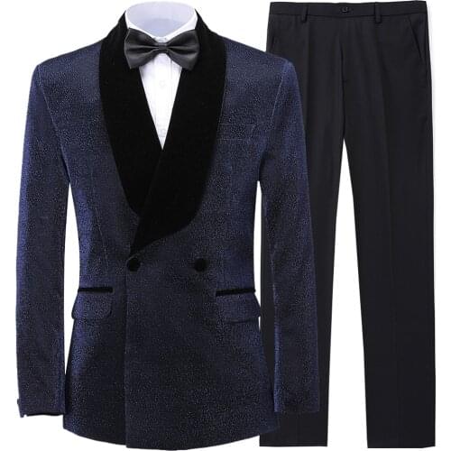 Costume Homme Navy Blue Mens Suits Black Peak Lapel Wedding Party Dinner Groom Tuxedos Terno Masculino Slim Fit 2 Pieces