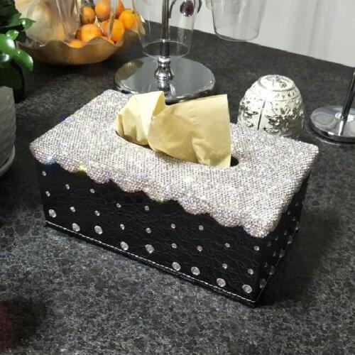 Crystal Bling Diamond Leather Car Interior Accessories Tissue Box Auto Tissue Paper Towel Box for Europe Car