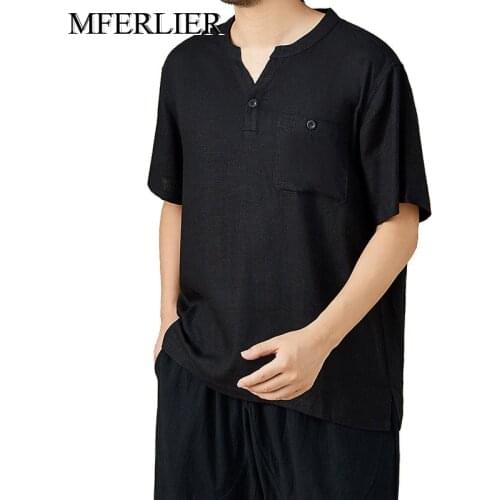 Summer Plus size shirts men 5XL 6XL 7XL Bust 147cm 3 colors cotton linen shirt men