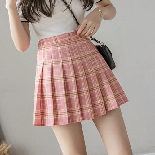 HOUZHOU Japanese Sweets Mini Skirts High-waisted Cute Pleated Plaid Skirt Harajuku School Uniform for Teenagers Kawaii Summer