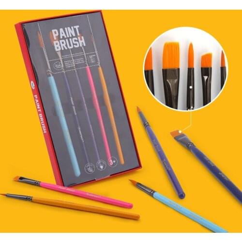 5pcs/set Nylon Hair Oil Paint Brush Set Round Flat Acrylic Watercolor Pen Artist Painter Beginners children stationery boy gift