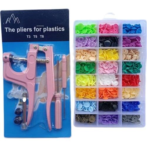 U Shape Fastener Snap Pliers KAM Button + 150 set T5 Plastic Resin Snap Button Press Stud Cloth Button Press Machine Sewing Tool