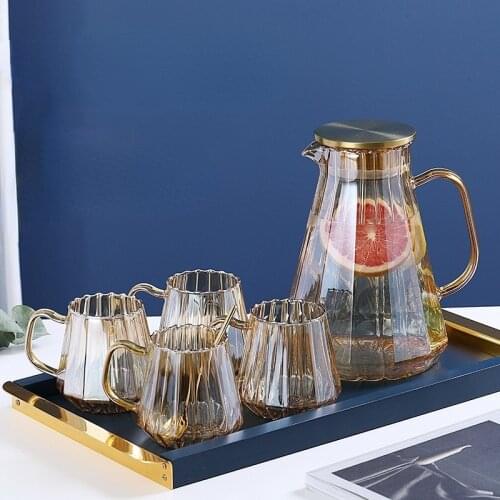 Glass champagne glass cold kettle set cold water cup glass kettle heat-resistant high temperature juice pot Teapot Pitcher