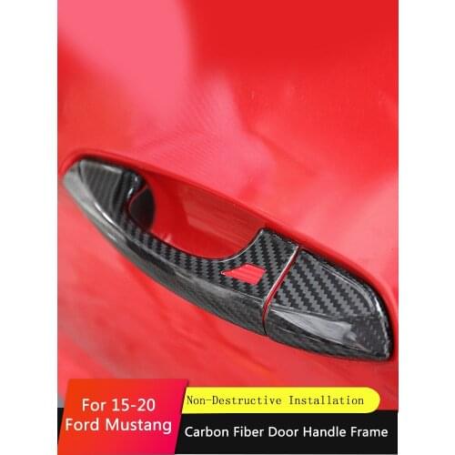 QHCP Car Door Handle Cover Trim Real Carbon Fiber Fit For Ford Mustang 2015 2016 2017 2018 2019 2020 Tuning Exterior Accessories