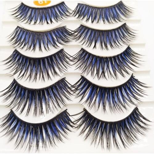 5 Pairs Crisscross False Eyelashes Long fake lashes Eye Lashes Extension Eye Makeup Tools For Party Club Black with Blue