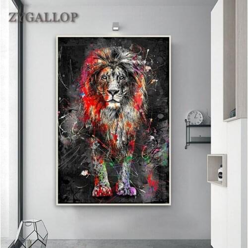 Colorful Lion Painting Abstract Animal Wall Art Canvas Poster Cuadros Modern Artwork Prints Decorative Pictures for Home Design