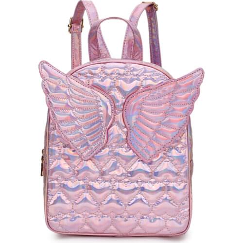 Dazzling Fashion Heart Embossed Wings Decorated Girls Mini Backpack Shoulder Bag Travel Bag School Bags For Teenage Girl