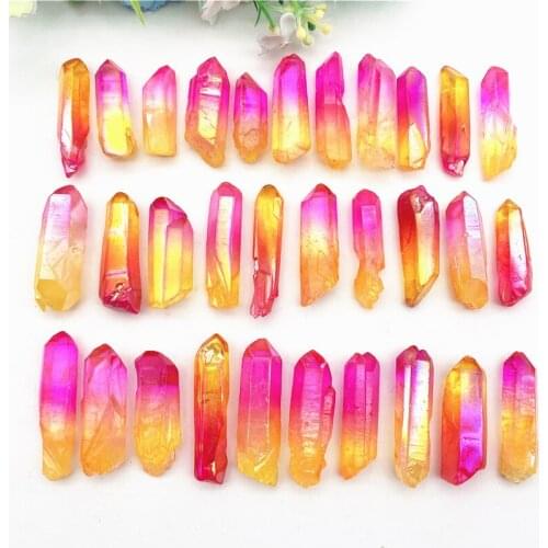 Drop Shipping 50g Electroplated Yellow and Pink Titanium Aura Lemurian Crystal Wand Point Healing Natural Stones and Crystals