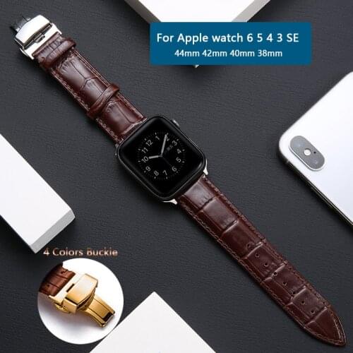 Geniune Leather Watch Strap for Apple Watch Series 6 SE 5 4 3 2 44 mm 40mm Watch Bracelet for Iwatch 42mm 38mm Stainless Steel