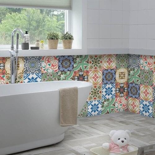 20x20cmx5pcs Self-adhesive Geometric Pattern Tile Wallpaper PVC Oil-proof Waterproof for Home Living Room Bedroom Kitchen 1-12