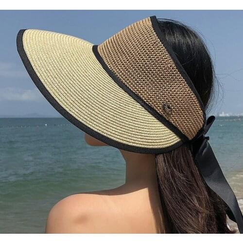 Sun hats for women Summer cap Straw hat visor Casual Wide Brimmed Floppy Foldable Solid Summer Sun Beach Hat T424