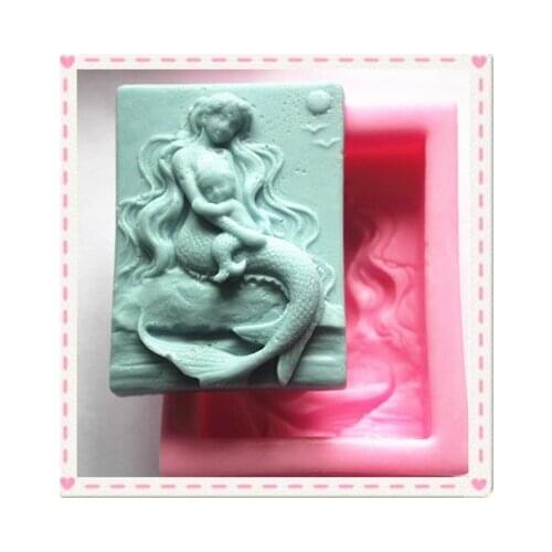 Handmade Soap Silicone Mold Animal Candle Molds Polymer Clay mother and baby mermaid