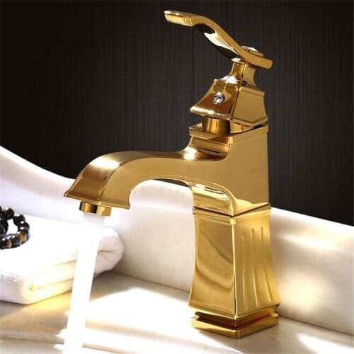 Bathroom Basin Faucets Solid Brass Hot & Cold Sink Mixer Tap Single Handle Deck Mounted Gold Lavatory Crane Tap Free Shipping