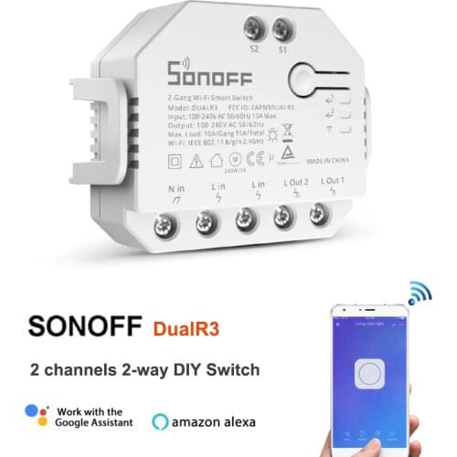 SONOFF DUAL R3 DualR3 Wifi DIY Switch 2-Way Control Power Metering 2 Gang Light Curtain Switch Work With Siri Alexa Google Home