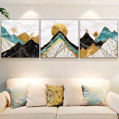 Nordic Modern Abstract Picture Painting Golden Mountain Poster for Living Room Bedroom Office Dormitory Decor Canvas Painting