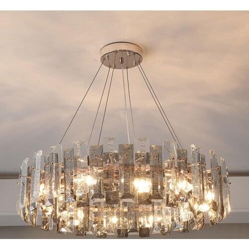 Modern Foyer Round Gold Metal E14 Led Pendant Lights Luxury Art Deco K9 Crystals Pendant Lamp Adjustable Hanging Lamp Fixtures