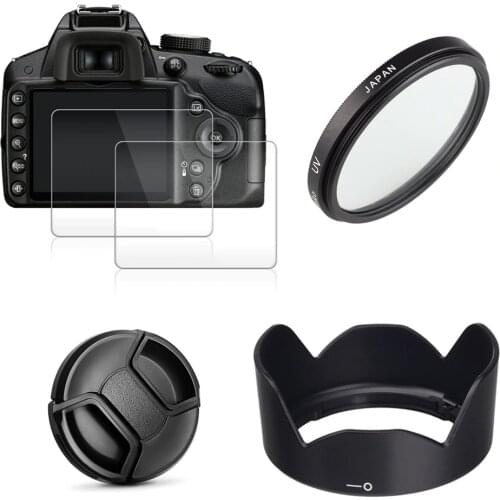 49mm UV Filter + EW53 Lens Hood + Cap + 2x Glass Screen Protector for Canon EOS M10 M50 M100 M200 M6 Mark II with 15-45mm Lens