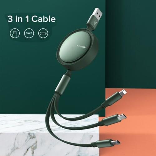 MCDODO 3 in 1 Retractable Cable 1.2m 3A Micro Type C Mobile Phone Charger For IPhone 12 11 Pro Max XR 8 7 Huawei Xiaomi Samsung