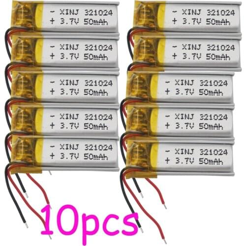 XINJ 10pcs 3.7V 50 mAh Lithium Polymer Battery li po cell 321024 For bluetooth headset glasses Music player clicker smart watch