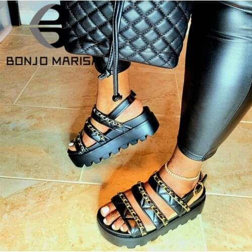New Arrivals Open Toe Platform Metal Chain Buckle Wedges Thick Heels womens Sandals Casual Beach Chunky Heels Shoes For Women