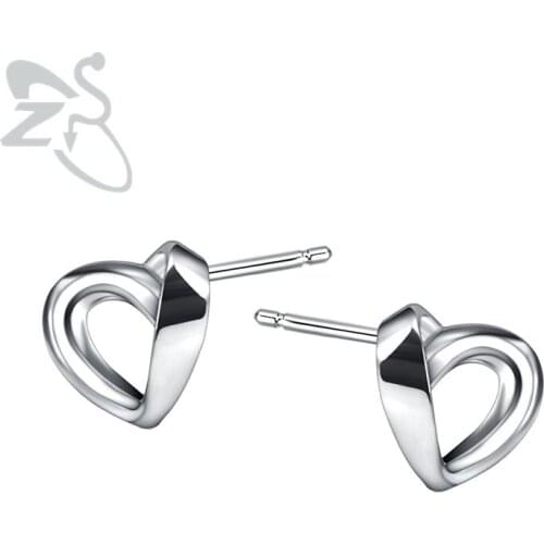 ZS Heart Earrings 925 Sterling Silver Stud Earrings For Women Earring Fashion Jewelry Small Ear Studs Orecchini Ear Pin Brincos