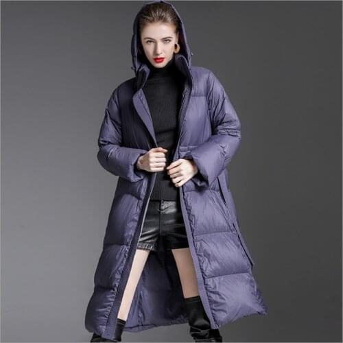 Winter Purple Black Belt coat Jacket New Warm Women Winter Coats Large Hooded Thick Slim Female Parka Womens Down Jackets Lady