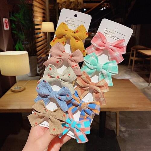 10Pcs/Lot Baby Hair Clips For Girls Plaid Hairpin Kids Big Bows Barrette Floral Printing Infant Children Cotton Hair Accessories