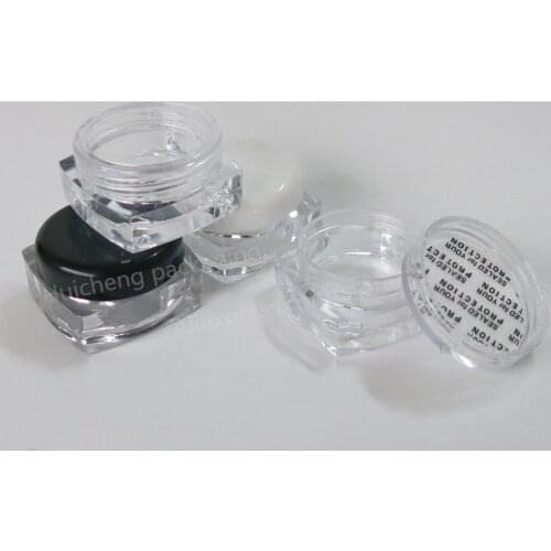 100 X 3g clear square Refillable cream jar black cosmetic container plastic bottle sample jar