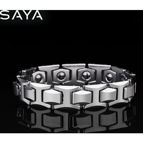 12mm Width High Polished Tungsten Carbide Bracelet with Magnet Stones & Germanium for Men Jewelry 19/20.5/21.5CM, Free Shipping