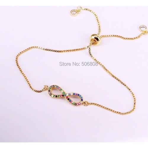 12PCS ZYZ-B1444 Trendy CZ Zircon "8" Charm Bracelet Womens Adjustable Chain Bracelets Bangles Rainbow Series Jewelry Gift