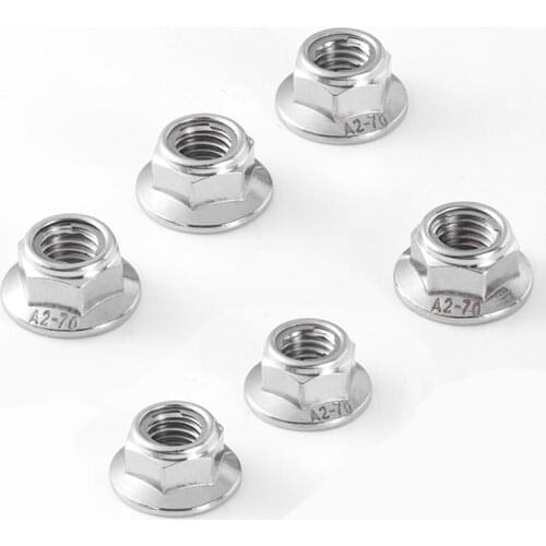 2/5pcs 304 Stainless Steel All Metal Insert Hexagon Lock Nut M4 M5 M6 M8 M10 M12 Flange Hex Self Locking Nut GB6187