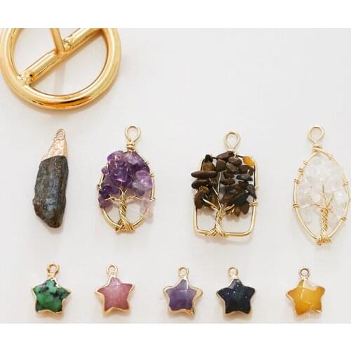 2pcs New Fashion Crystal stone Earrings star copper edging brown ore pendant diy homemade necklace jewelry material accessories