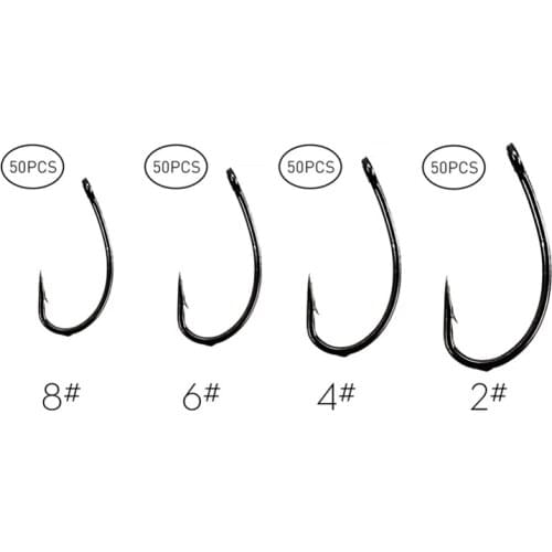 50 pcs Sea Offset Hook 2# 4# 6# 8# Fishing Single Barbed Hook Carp Snap Steel Fishing Bait Hooks Fishing Hook Set With Box W1