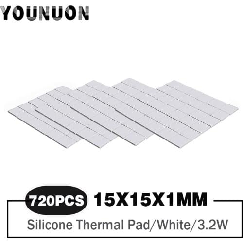 720 Pieces Thermal Pad GPU CPU Heatsink Cooling Conductive Silicone Pad 15*15*1mm