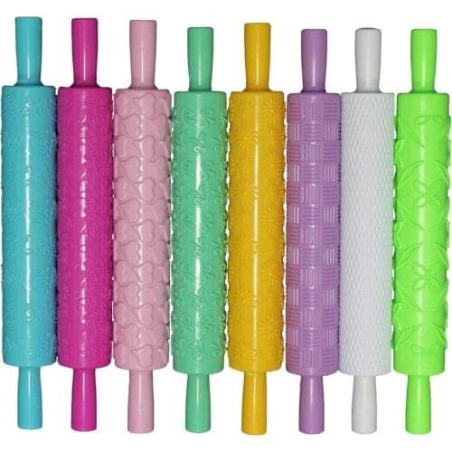 8pcs/set Colourful Plastic Embossed Textured Patterned Fondant Rolling Pins Cake decorating Baking Tools