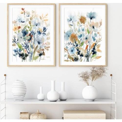 Watercolor Spring Decorative Canvas Painting Wall Poster Artistic Fresh Picture With Mixed Flowers And Leaves Living Room Decor