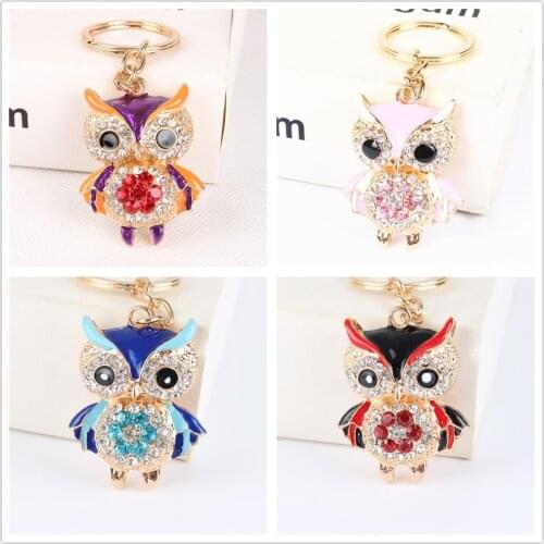 Cute Owl Key Ring Crystal Pendant Car Metal Crystal Key Chain Animal Pendant Birthday Gift Girl Schoolbag Lovely Charms