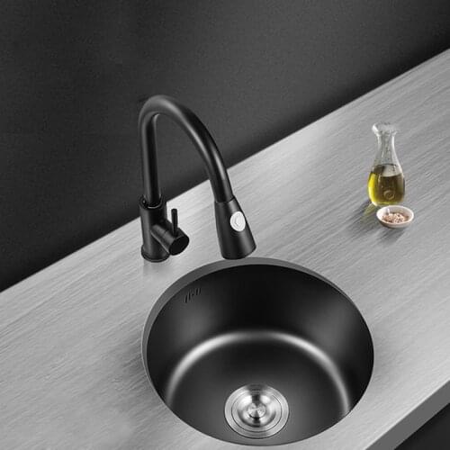 Household Round Kitchen Sink 304 Stainless Steel Seamless Welding Single Bowel Kitchen Sink Faucet Set Vegetable Washing Basin