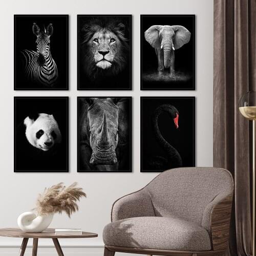 Black Animal Panda Lion Tiger Nordic Poster Gallery Wall Art Decoration Picture Canvas Print Painting Home Decor For Living Room
