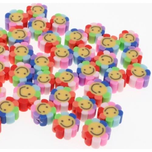 CHONGAI 100Pcs Sun Flower Smile Face Polymer Clay Spacer Beads For Jewelry Making DIY Bracelet Necklace Accessories