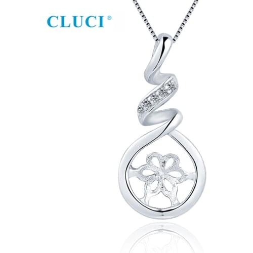 CLUCI Genuine 925 Sterling Silver CZ Twist Pendant Mounting Fit 7-8mm Round Pearl DIY Necklace Women Fine Jewelry SP431SB