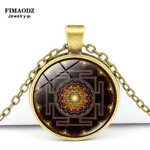 FIMAODZ Sri Yantra Necklace Chakra Spiritual Buddhist Sri Lanka Pendant Sacred Geometry Flower of life Necklaces