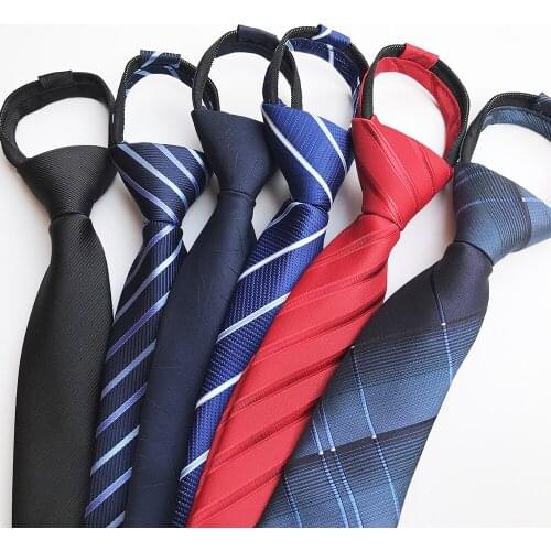 8cm Men Teenager Easy Put Tie Jacquard Woven High Quality Necktie with Zipper Elastic Band Ready Knot