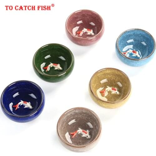 Hot Sale! 6pcs Ceramic Golden Fish China tea set Kung Fu Tea Cup Set Crackle Glaze Travel Tea Bowl Chinese Porcelain Teacup Sets