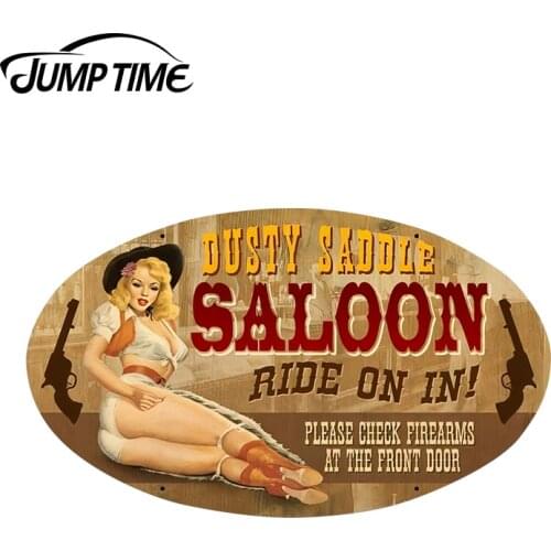 JumpTime 13cm x 7.6cm Sexy Graphics Vintage Dusty Saddle Oval Pin-Up Girl Car Stickers and Decals Vinyl JDM Car Bumper Decal