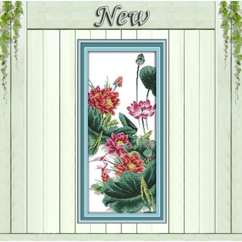 The lotuses flowers scenery diy painting Counted printed on canvas DMC 14CT 11CT DMC Cross Stitch Needlework kits Embroider Sets