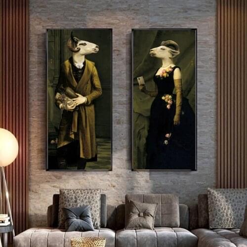 Retro Earl of the Goat Animal Oil Painting Print On Canvas Art Postes And Prints Nordic Retro Art Pictures For Living Room Decor